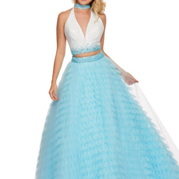 NWT Rachel Allan 6524 Prom Dress White/Light Blue Size 4 - Picture 1 of 8